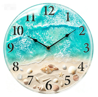 Horloge Murale Nautique en Verre Coquillage et Plage, Piles Jetables, Mouvement à Quartz, 12 Pouces, pour Salon et Maison