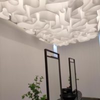Luminaires suspendus en papier texturé pour restaurants et hôtels, installation facile avec accessoires complets, personnalisables