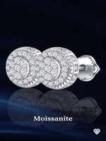 Boucles d'oreilles Hip Hop deux tons en or massif 14K pour hommes VVS Moissanite Cluster Screw Back Circle Shape Fashion-Conscious Individuals