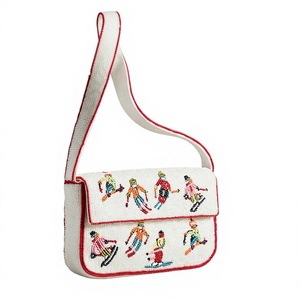 Nouveau sac à main rectangulaire vintage fait main, motif feuilles tropicales, brodé tendance, perles de verre, artisanat en coton - Product Image 3