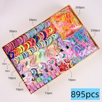 Coffret cadeau pour enfants, assortiment de 780/895 pièces/ensemble, chouchous, élastiques à cheveux mignons, pinces et clips pour cheveux, accessoires pour cheveux pour filles, ensembles pour enfants