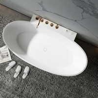 Baignoire autoportante ovale de luxe moderne en pierre artificielle avec fonction de trempage, drain intégré, écologique, taille adulte pour salle de bain