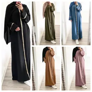 New Luxury Dubai Abaya Eid Islamic Women Robe Spliced Edge Sequin Chiffon Muslim Dresses
