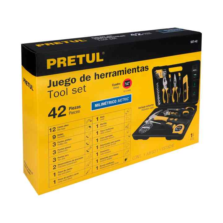 Pretul SET-42 Comfort Grip Hand Tools 42 Piece Cr-V Socket Wrench Set Including Screw Driver Grinder Convenient Workshop Box