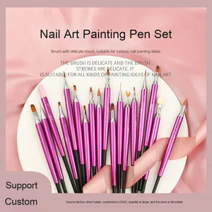 Kit de pinceaux pour nail art UV, manche métallique plat, poils en nylon, pour points, peinture, liner, manucure, salon, décoration des ongles - Product Image 3