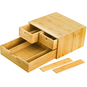 Bamboo Storage <b>Box</b> With Partitions Multi Layer Drawer Style Office Organizer For Coffee <b>Tea</b> Stationery - Product Image 2