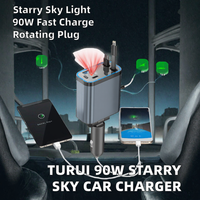 Projecteur Ciel Étoilé 12-24V 90W Adaptateur de Charge Rapide 5-en-1 4 Ports Câbles Double Spirale Prise Rotative à 180 Degrés
