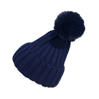 Bonnet d'hiver chaud en tricot uni pour adulte avec pompon, unisexe, à revers, pour l'extérieur et les cadeaux promotionnels