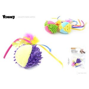 ของเล่นแมว ยอมมี่ ลูกบอลหลากสีพร้อมขนนก ขนาด 8 ซม. สำหรับแมว - Product Image 1