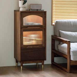 Meuble d'appoint en bois de noyer noir d'Amérique du Nord avec 3 compartiments de rangement pour salon - Product Image 1