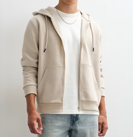 Sweat à capuche zippé oversize beige pour homme - 100% coton molletonné, veste décontractée pour l'entraînement