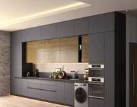Armoire en bois gris bicolore personnalisée Vermonhouzz avec poignée dissimulée, style béton, armoire îlot surdimensionnée