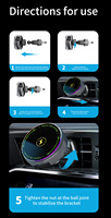 Support de téléphone magnétique sans fil à commande tactile RGB pour grille d'aération de voiture avec câble rétractable pour iPhone 17 Pro Max