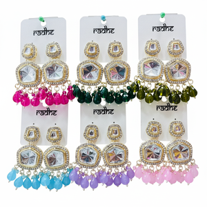Pendientes colgantes de cuentas y piedra Kundan chapados en oro Accesorio de moda - Product Image 2