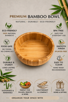 Ensemble de 3 bols de service en bambou naturel empilables avec bord plat pour salade, fruits, collations, usage domestique et en cuisine