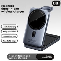 Nouveauté Chargeur sans fil magnétique pliable 3 en 1 15W Charge rapide Convient aux téléphones Multifonctionnel