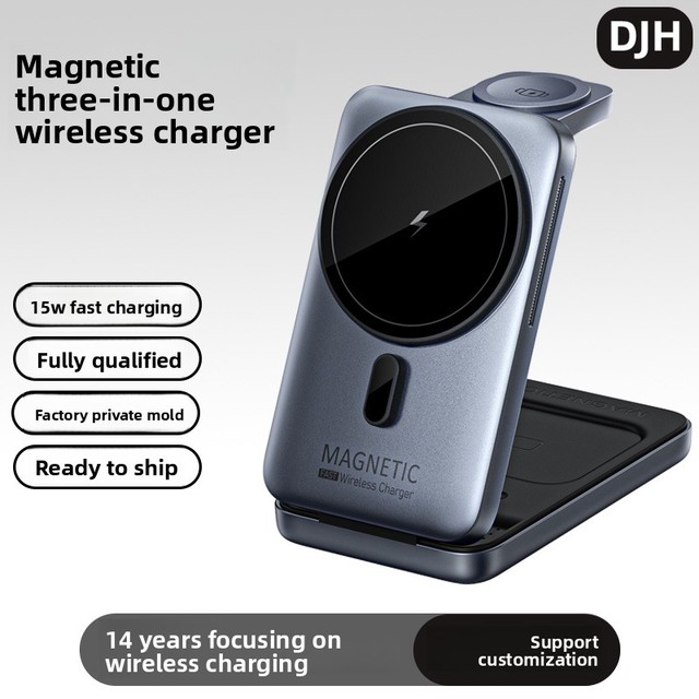 New Arrival Foldable Magnetic 3-in-1 Wireless Charger 15W Fast Charging Suitable for Phones Multi-functional