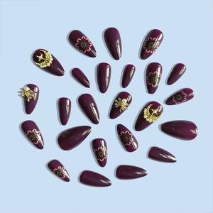 Suministros para <span class=keywords><strong>uñas</strong></span> Productos de belleza Prensa <span class=keywords><strong>en</strong></span> las <span class=keywords><strong>uñas</strong></span> Violeta Estrella Luna 3D Perla <span class=keywords><strong>Uñas</strong></span> Almendra Cubierta completa Usable 24 piezas Dedo - Product Image 6