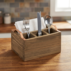 Vintage Sustainable Waterproof Durable Wooden Non-Folding Customizable Dinner <b>Tabletop</b> Display Caddy Napkin Cutlery <b>Storage</b> - Product Image 1