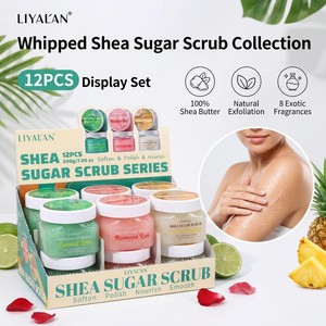 Lot de 12 gommages corporels exfoliants au sucre de karité, série Coco, Citron vert, Rose, Ananas, hydratants, pour soins corporels, marque privée - Product Image 1