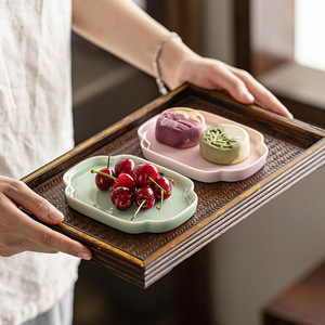จานผลไม้เซรามิกพอร์ซเลนสไตล์จีนถาดเล็กสำหรับของว่างขนมหวานเสิร์ฟชา - Product Image 2