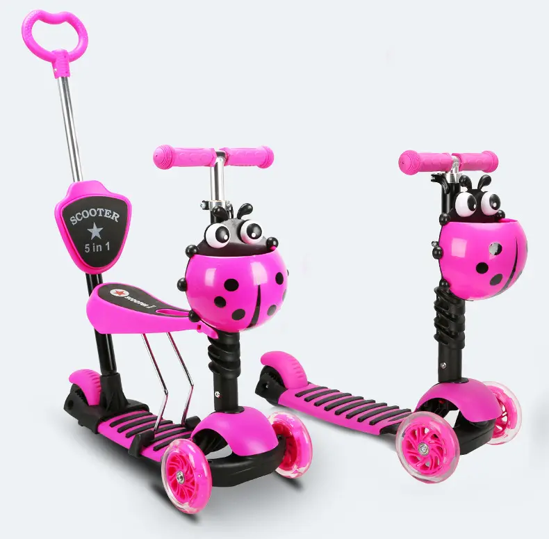 5in1 Scooter voor Kinderen met Folding Verwisselbare Seat Nul Assembleren Verstelbare Hoogte Kick Scooter voor Peuters Meisjes & Jongens