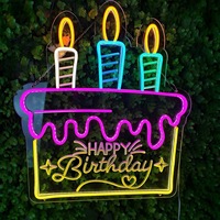 Lampu Neon LED Happy Birthday Kelas Komersial Logo Kustom Lampu Neon Personal untuk Dekorasi Acara Pesta Toko Bisnis