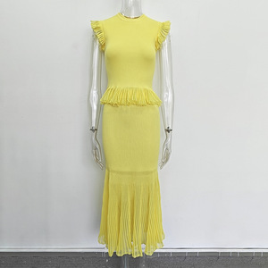 In Stock Summer Lady Delicacy <strong>Tulle</strong> Trim Patchwork Suit O-neck Sleeveless Pullover <strong>Tops</strong> Mermaid Long Skirt Women Slim Knit 2Pcs - Product Image 5
