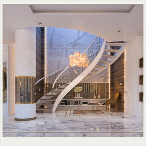 Escalera Interior Moderna <span class=keywords><strong>de</strong></span> Lujo Prima, Curva, con Peldaños <span class=keywords><strong>de</strong></span> <span class=keywords><strong>Madera</strong></span>, Barandillas <span class=keywords><strong>de</strong></span> Vidrio, Estilo Americano, <span class=keywords><strong>Escaleras</strong></span> <span class=keywords><strong>de</strong></span> <span class=keywords><strong>Madera</strong></span> Maciza - Product Image 6
