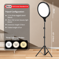 Kit d'éclairage LED à panneau souple plein écran 26 cm (10 pouces) avec trépied de 2,1 m, 3 modes de couleur, lumière d'appoint pour maquillage, streaming et photographie
