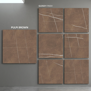 Azulejos de Porcelana Esmaltada de Alto Brillo Lapis Brown 800x800mm, Efecto Mármol Marrón para Pisos - Product Image 4