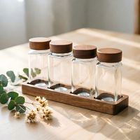 Distributeur de grains de café, boîte de rangement pour thé, pot hermétique, petite bouteille en verre, couvercle en bois d'acacia massif, présentoir