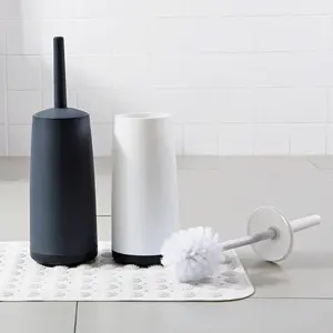Cepillo de limpieza de inodoro de silicona con mango largo y base de pie, herramienta de limpieza doméstica de plástico para accesorios de baño y WC - Product Image 2