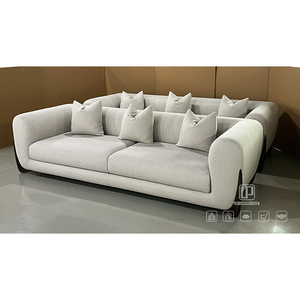 Juego de Muebles de Sala de Estar de Lujo Estilo Francés, Tapizado en Tela Beige Curvada, 3 Asientos, con Cojines, Modelo 01 - Product Image 2