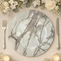 Assiette de service en PP aspect marbre gris ivoire de 13 pouces, légère, incassable, pour mariage, banquet et décoration de table de fête