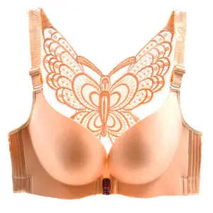 Underwear women's big breasts show small bra summer thin section gathered  beautiful back adjustment type anti-sagging large size MM bra ultra-thin