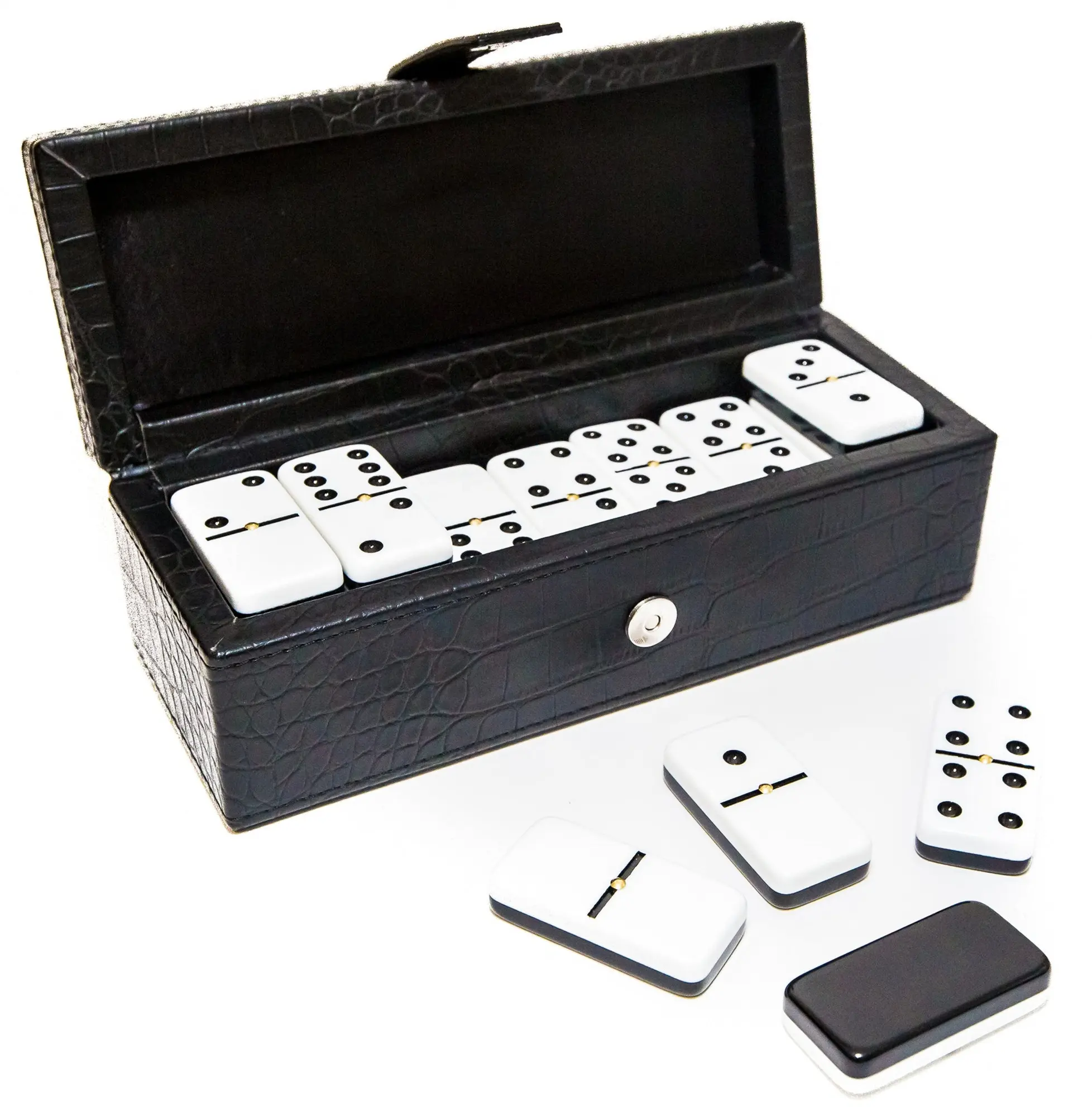 White Professional Domino Set Double Six Jumbo Dominoes with Brass Spinner dominos set for Muggins All Fives Chicken Foot