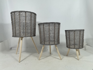 <span class=keywords><strong>Maceta</strong></span> Rústica Tejida a Mano de Mimbre JY <span class=keywords><strong>con</strong></span> Base de <span class=keywords><strong>Madera</strong></span>, Cesta para Plantas de Interior para Hogar y Jardín - Product Image 4