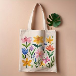 Cadeaux promotionnels, sac fourre-tout en toile imprimé avec des motifs de fleurs printanières en aquarelle, adapté à un usage quotidien, au shopping, à l'école et aux voyages - Product Image 5