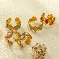 Böhmischer Sonnenstrahl-Ring mit Weißer Emaille, Verstellbar, Offen, aus Edelstahl, Vielseitiger Modeschmuck für Damen, Tägliches Tragen