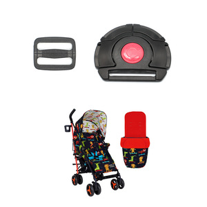 Hebilla de seguridad de cinco puntos para cochecito de bebé, cuerpo recto grande de plástico, A261, negro, rojo, 26mm x 51mm - Product Image 4