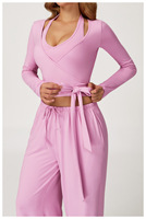 Ensemble de sport 3 pièces respirant pour femme : soutien-gorge de sport, pantalon évasé et veste