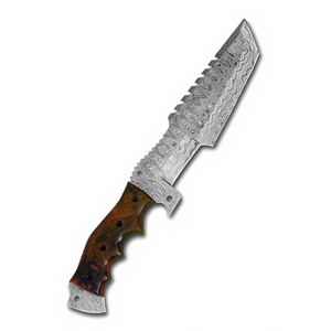 Cuchillo de Caza Hecho a Mano de Acero de Damasco con Mango de Micarta, Ligero, Borde Parcialmente Serrado, Multifuncional para Camping y Actividades al Aire Libre - Product Image 2