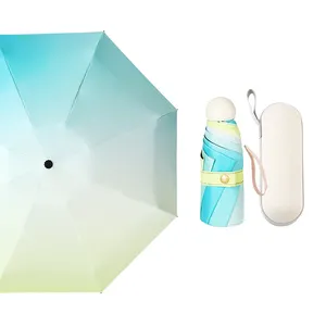 빠른 건조 포켓 컴팩트 Eva 케이스 작은 미니 캡슐 방풍 5 배 Uv 우산 숙녀 선물 자동 폭풍 우산 케이스