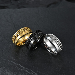 Unisex Rotating <b>Titanium</b> Steel Chain <b>Ring</b> Gold Roman Numeral Fashion Jewelry Gift - Product Image 2