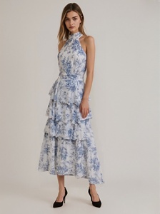 Abito lungo da donna con stampa floreale blu in Chiffon a strati con <span class=keywords><strong>abbigliamento</strong></span> Padel <span class=keywords><strong>naturale</strong></span> per la stagione autunnale - Product Image 3
