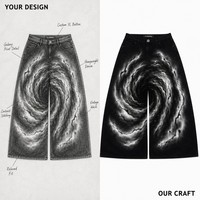 Jeans pour hommes sur mesure, coupe droite, 14 oz, denim lourd, imprimé noir Galaxy Swirl, style cyberpunk, fabricant OEM, été/hiver