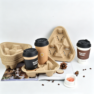 Portavasos <span class=keywords><strong>de</strong></span> Pulpa Compostable para 3 Vasos, Servicio <span class=keywords><strong>de</strong></span> Entrega, <span class=keywords><strong>Uber</strong></span> <span class=keywords><strong>Eats</strong></span>, Comida para Llevar, Bandeja Apilable Ecológica para Vasos al por Mayor - Product Image 1