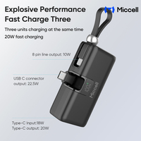 Miccell Bank daya saku Ultra ramping tahan air Mini Portabel 5000mAh PD 22.5W kabel bawaan layar LED baterai li-polymer