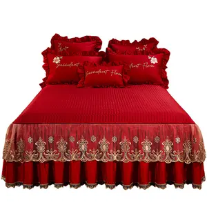 Роскошный комплект постельного белья с цветочной кружевной вышивкой, наволочкой и юбкой